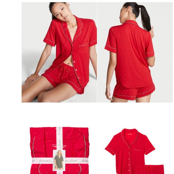 VS L Heavenly Modal Short PJ Set Red w/White Polka Dots NWT - Picture 2 of 15